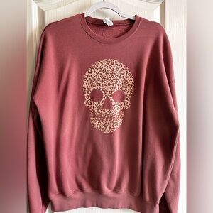Bella Canvas Fleece Leopard Print  Skull Graphic Sweatshirt Women’s size Large